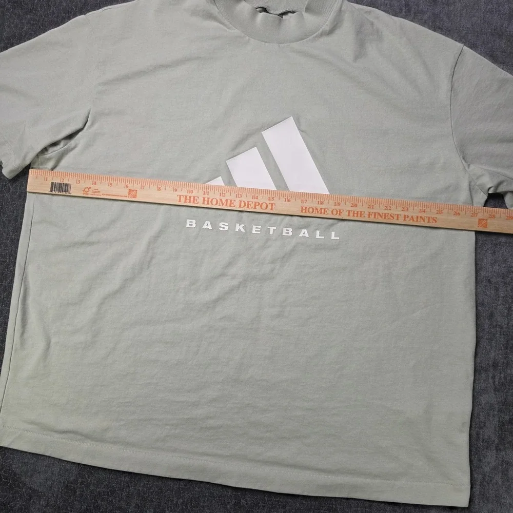 Adidas Basketball T Shirt Mens XL Metallic Gray Green Athletic Thick Collar